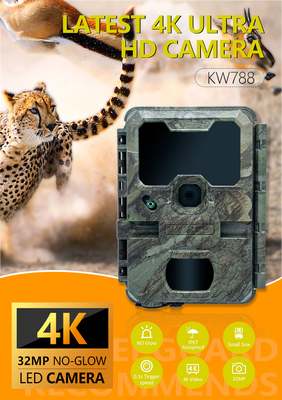 KW788 트레일 카메라 사냥 카메라 방수 0.1s 트리거 4K 32MP 야시 시각 방수 적외선 카메라