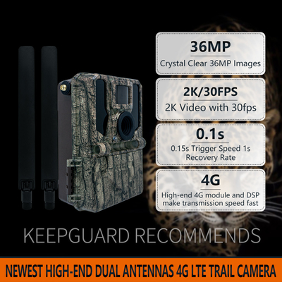하이엔드 4G 무선 추적 카메라 2024 최신 KW897 듀얼 안테나 36MP 2K 0.1s 트리거 속도 야간 시력