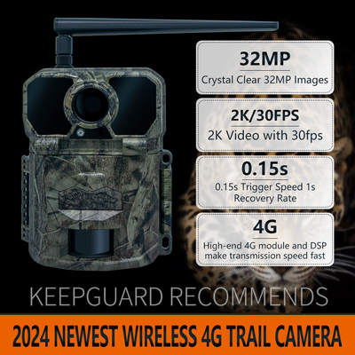 4G 무선 사냥 카메라 KW896 안테나 100ft 야간 범위 야간 시야 32MP 2K 0.15s 사슴 사냥을 위한 트리거 속도