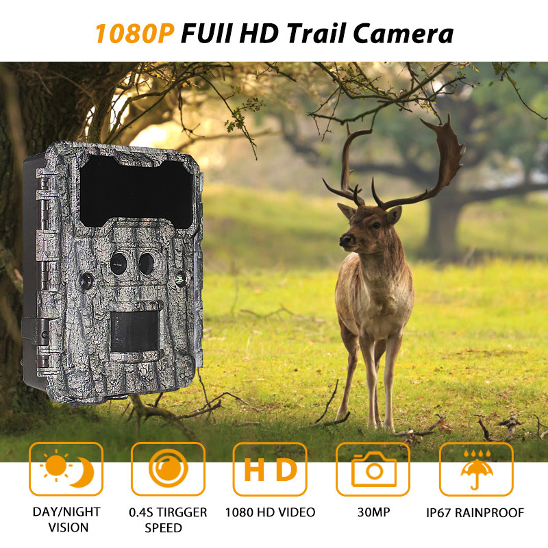 야생생물 감시용으로 30MP HD 사냥 카메라와 빛 없는 LED 야간 비전 및 PIR 기능